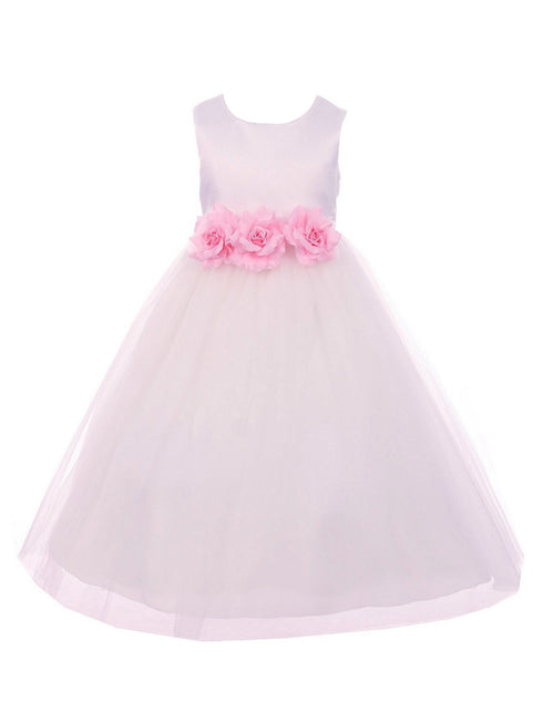 Kids Dream Big Girls White Pink Floral Satin Junior Bridesmaid Dress 8-14 - SophiasStyle.com